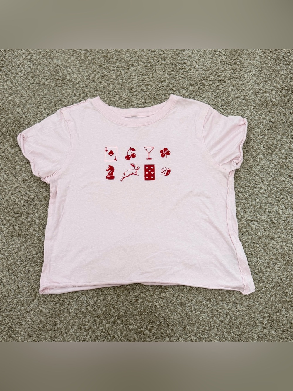 Anthropologie Maeve baby pink and red bunny cherry martini lucky graphic tshirt